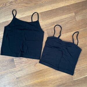 Lot of 2 Black Spaghetti Strap Cotton Tank Tops - Small